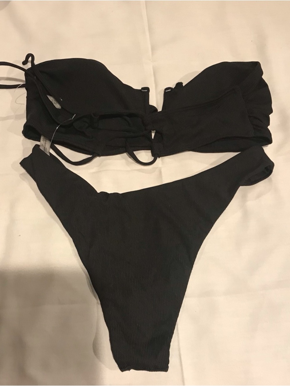 Zaful Black Ribbed Bandeau Bikini Set - Picture 4 of 10